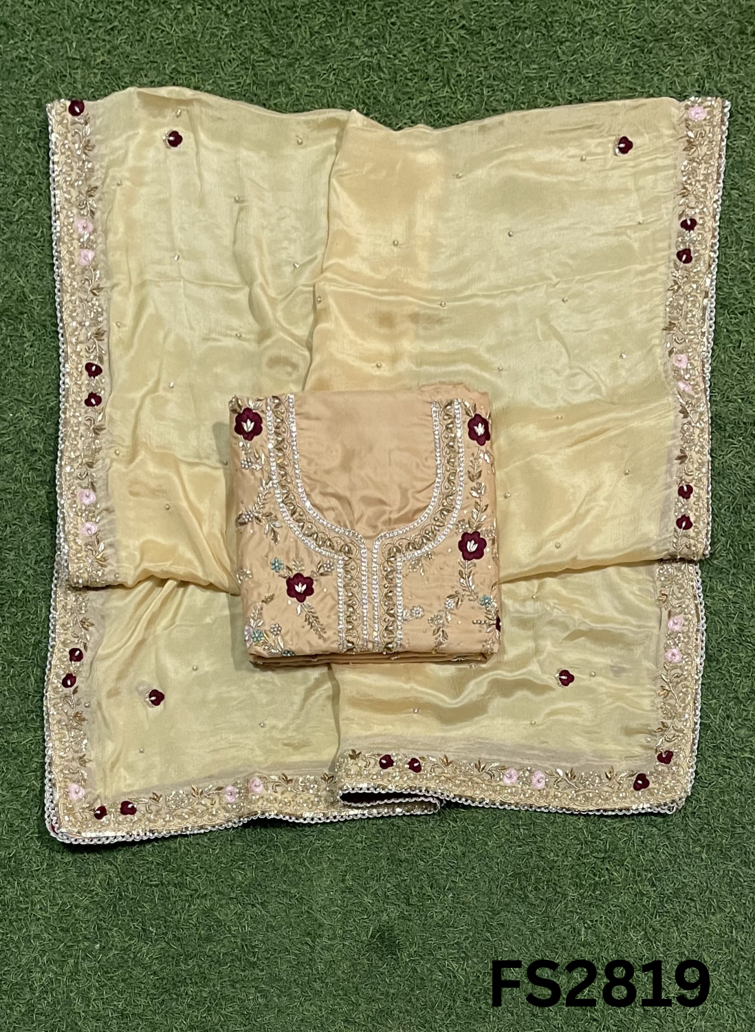 FS2819 | Pure Gevadin Silk Suit | Bridal Suit | Party Wear | Wedding | Festival | Celebrity | Ring Ceremony