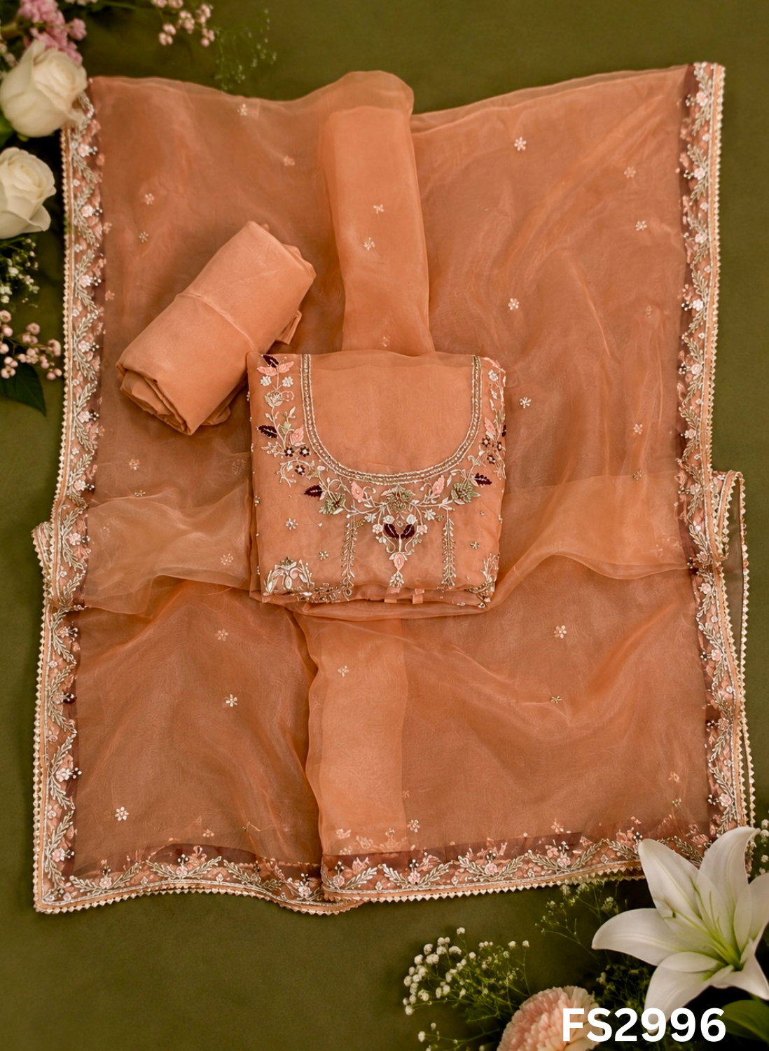 FS2996 | Pure Organza Suit | Party Wear | Wedding | Ring Ceremony | Festival | Bridal
