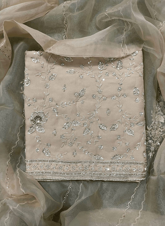 FS139 | Peach | Organza Suit | Party wear | Wedding | Jaggo | Celebrity | Festival | F9JFAA