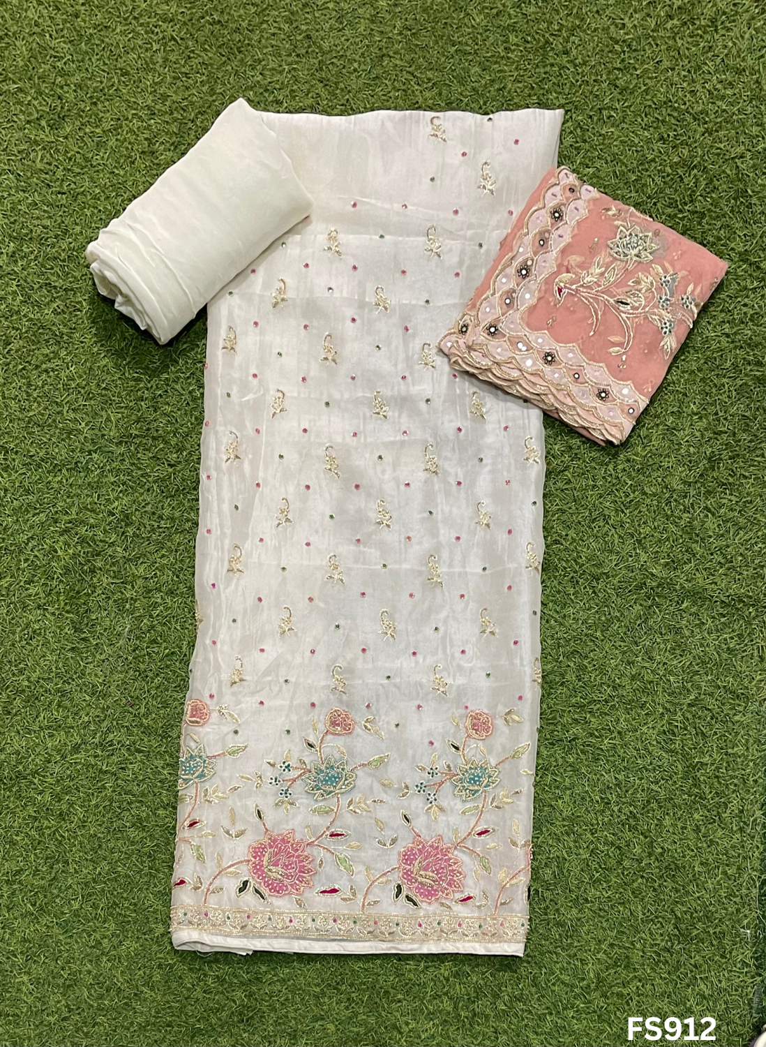 FS912 | Off-White | Pure Organza | Wedding | Party Wear | Jaggo | Ring Ceremony | Festival | |