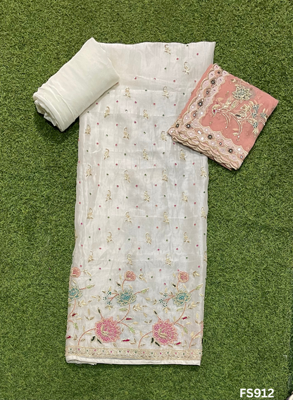 FS912 | Off-White | Pure Organza | Wedding | Party Wear | Jaggo | Ring Ceremony | Festival | |