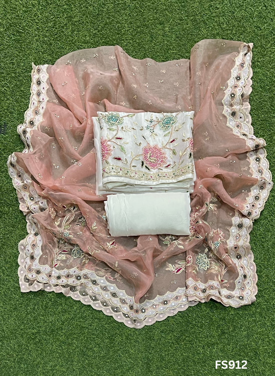 FS912 | Off-White | Pure Organza | Wedding | Party Wear | Jaggo | Ring Ceremony | Festival | |