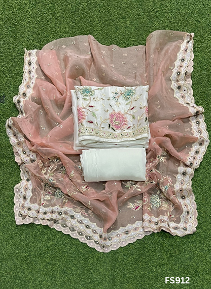 FS912 | Off-White | Pure Organza | Wedding | Party Wear | Jaggo | Ring Ceremony | Festival | |