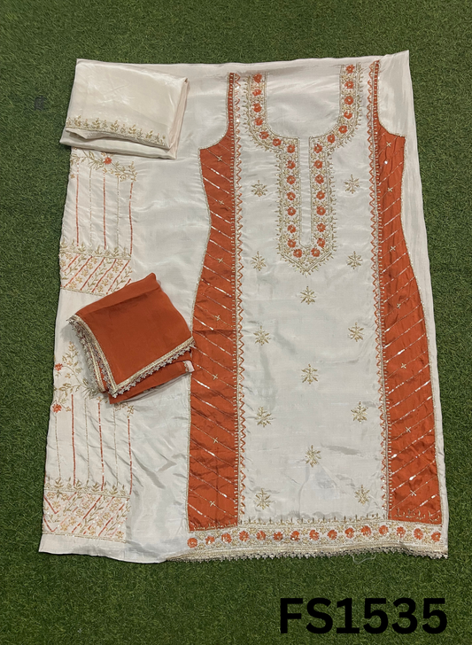 FS1535 | Raw Silk |  Party Wear | Wedding | Jaggo | Ring Ceremony | Festival | Hand-Work suit | F9IAAA