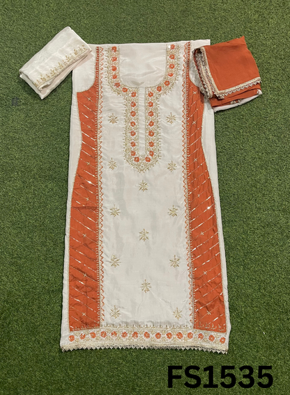 FS1535 | Raw Silk |  Party Wear | Wedding | Jaggo | Ring Ceremony | Festival | Hand-Work suit | F9IAAA