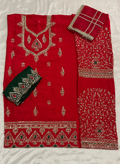 FS5005 | Raw Silk Suit | Party Wear | Ring Ceremony | Festival Suit |  Contrast Suit |