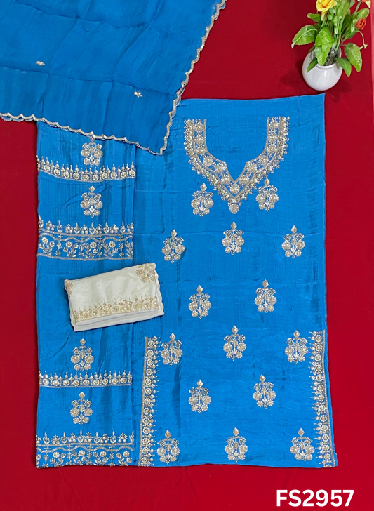 FS2957 | Raw Silk Suit | Party Wear | Wedding | Jaggo | Festival | Contrast |