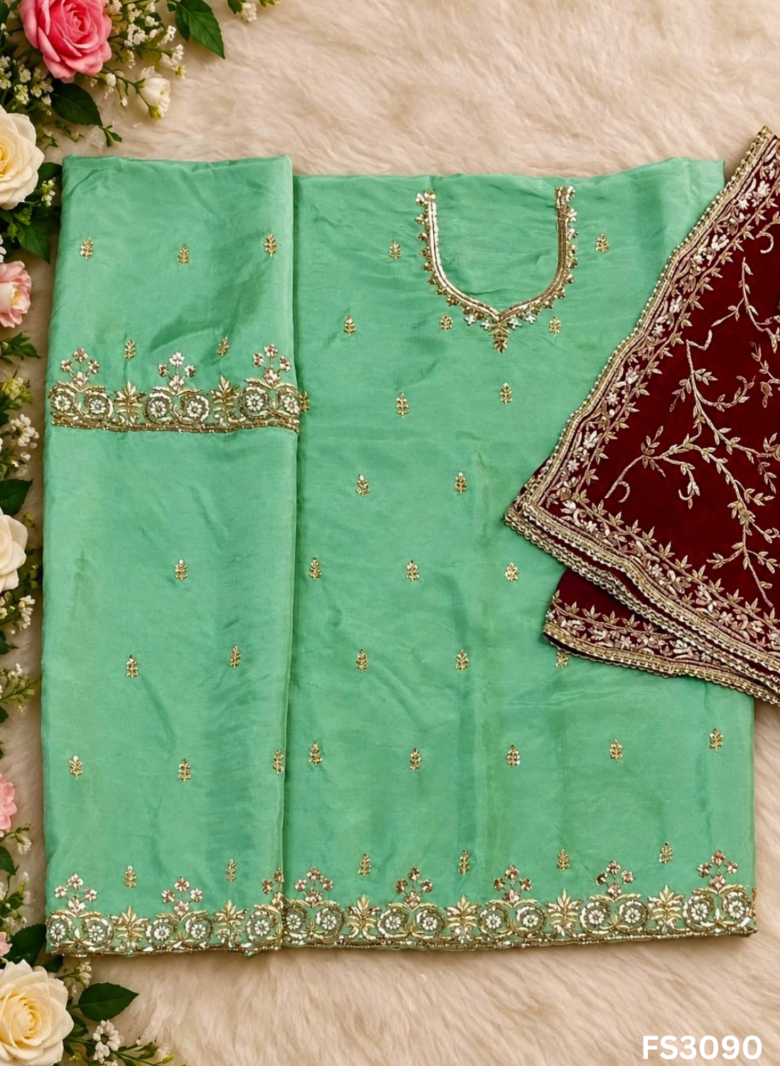 FS3090 |Raw Silk Suit  | Party Wear | Wedding | Jaggo | Festival | Contrast |