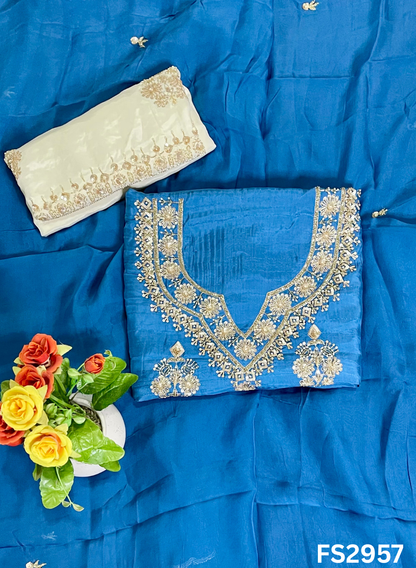 FS2957 | Raw Silk Suit | Party Wear | Wedding | Jaggo | Festival | Contrast |