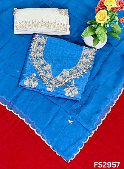 FS2957 | Raw Silk Suit | Party Wear | Wedding | Jaggo | Festival | Contrast |