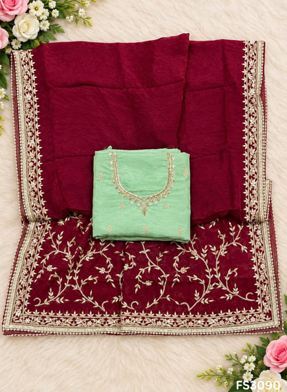 FS3090 |Raw Silk Suit  | Party Wear | Wedding | Jaggo | Festival | Contrast |