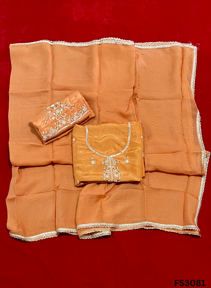 FS3081 | Raw Silk Suit | Party Wear | Wedding | Jaggo | Festival |