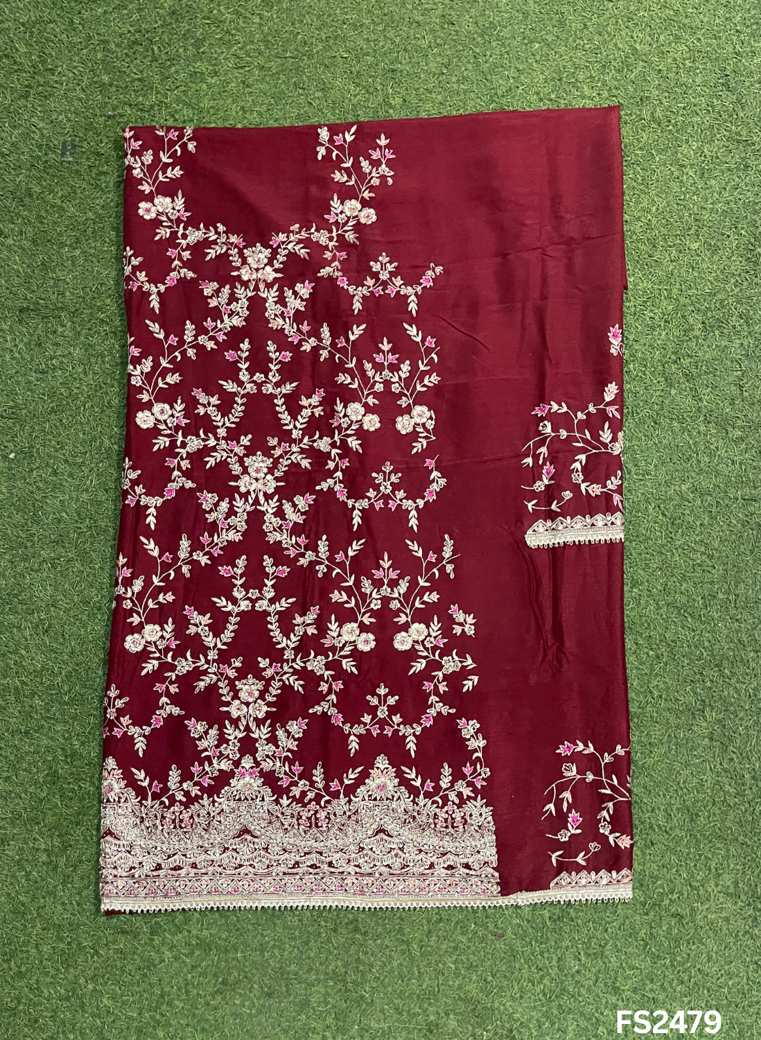 FS2479 | Mehroon | Raw Silk | Party Wear | Wedding | Jaggo | Ring Ceremony | Festival