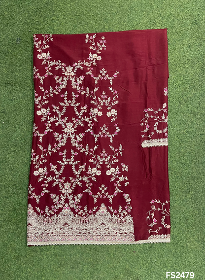 FS2479 | Mehroon | Raw Silk | Party Wear | Wedding | Jaggo | Ring Ceremony | Festival