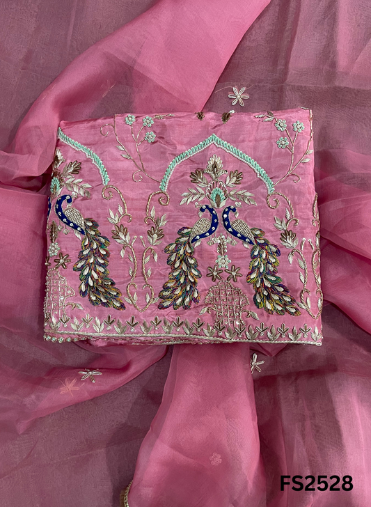 FS2528 |  Light Pink | Raw Silk | Party Wear | Wedding | Jaggo | Ring Ceremony | Festival