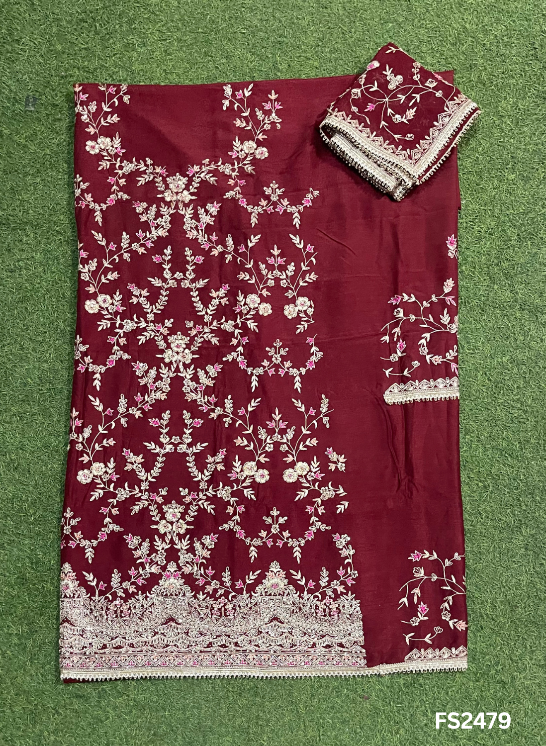 FS2479 | Mehroon | Raw Silk | Party Wear | Wedding | Jaggo | Ring Ceremony | Festival