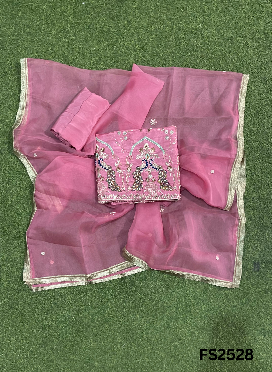 FS2528 |  Light Pink | Raw Silk | Party Wear | Wedding | Jaggo | Ring Ceremony | Festival