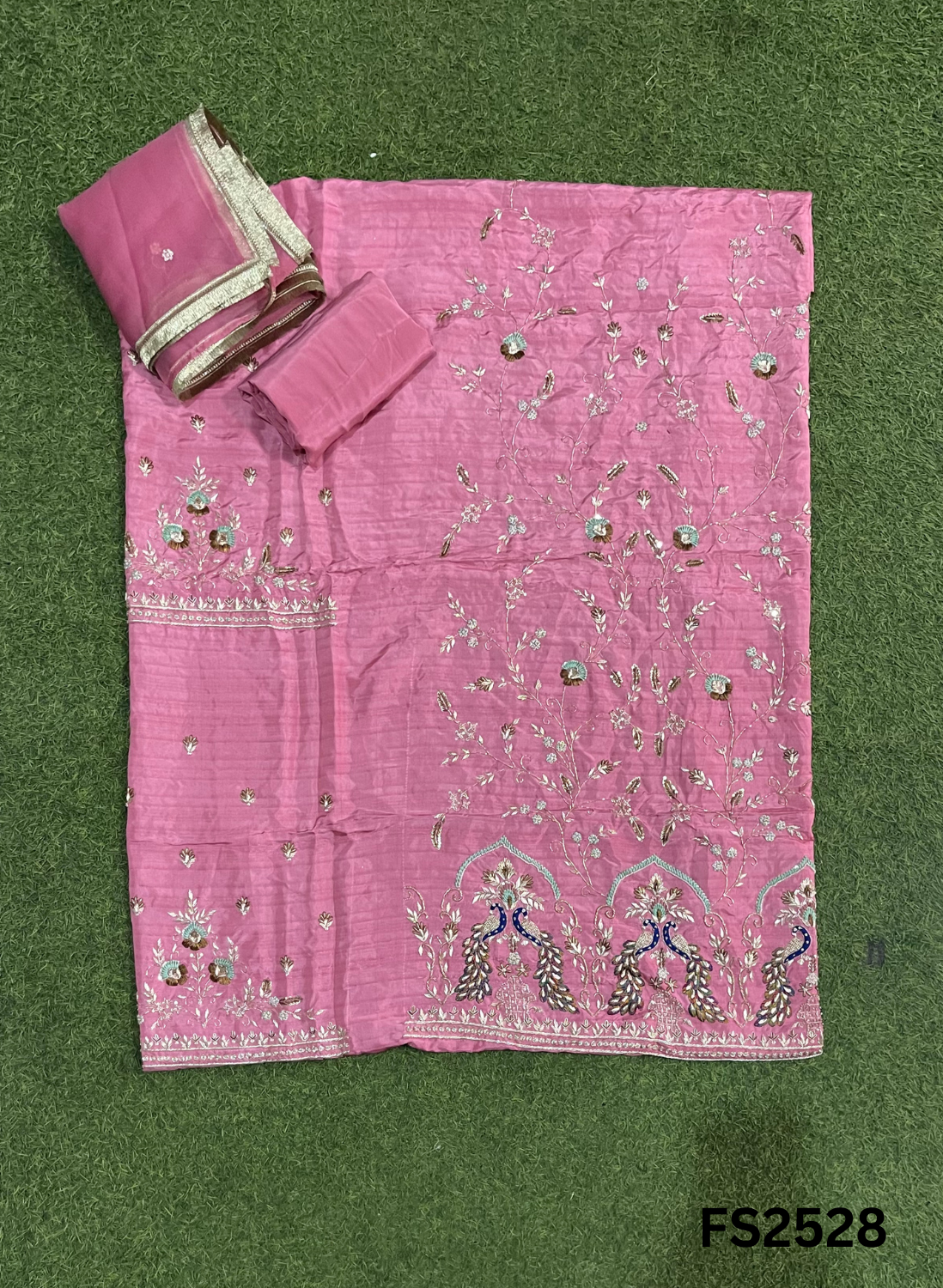 FS2528 |  Light Pink | Raw Silk | Party Wear | Wedding | Jaggo | Ring Ceremony | Festival