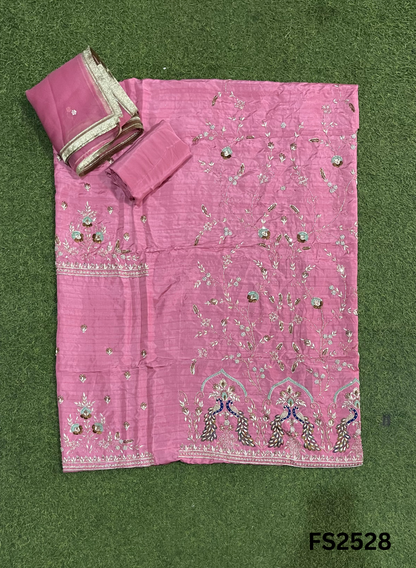 FS2528 |  Light Pink | Raw Silk | Party Wear | Wedding | Jaggo | Ring Ceremony | Festival