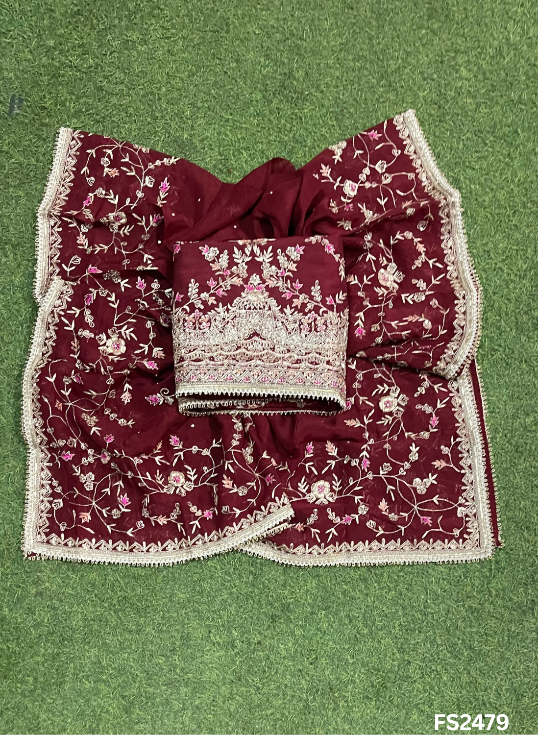 FS2479 | Mehroon | Raw Silk | Party Wear | Wedding | Jaggo | Ring Ceremony | Festival
