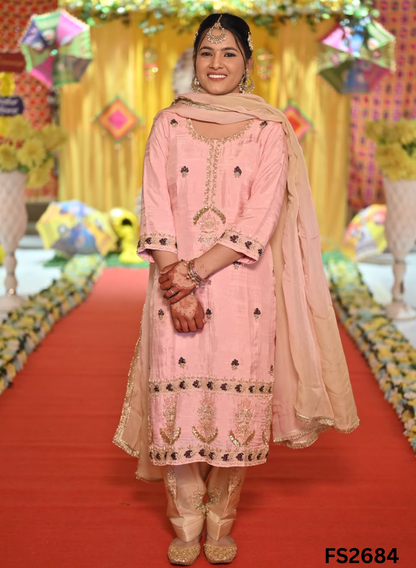 FS2684 | Raw Silk | Party Wear | Wedding | Jaggo | Ring Ceremony | Festival
