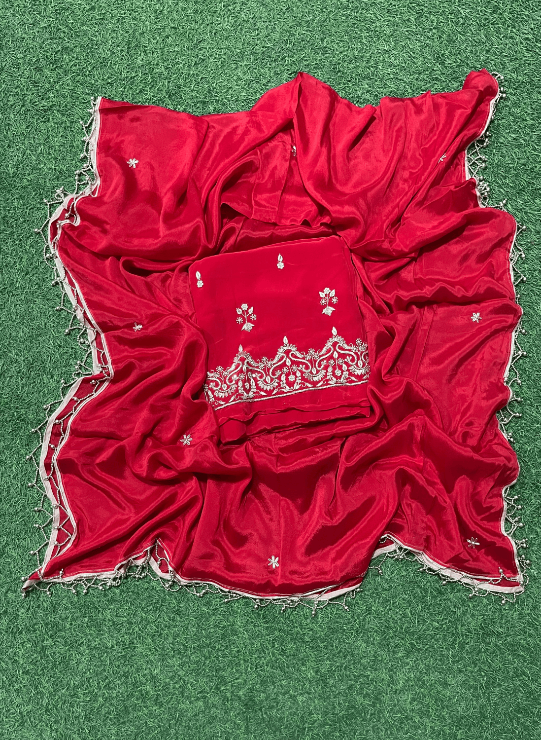 FS250 | Red Crepe | Crepe Suit | Wedding | Party Wear | Ring Ceremony | Festival Suit | F9FAAA