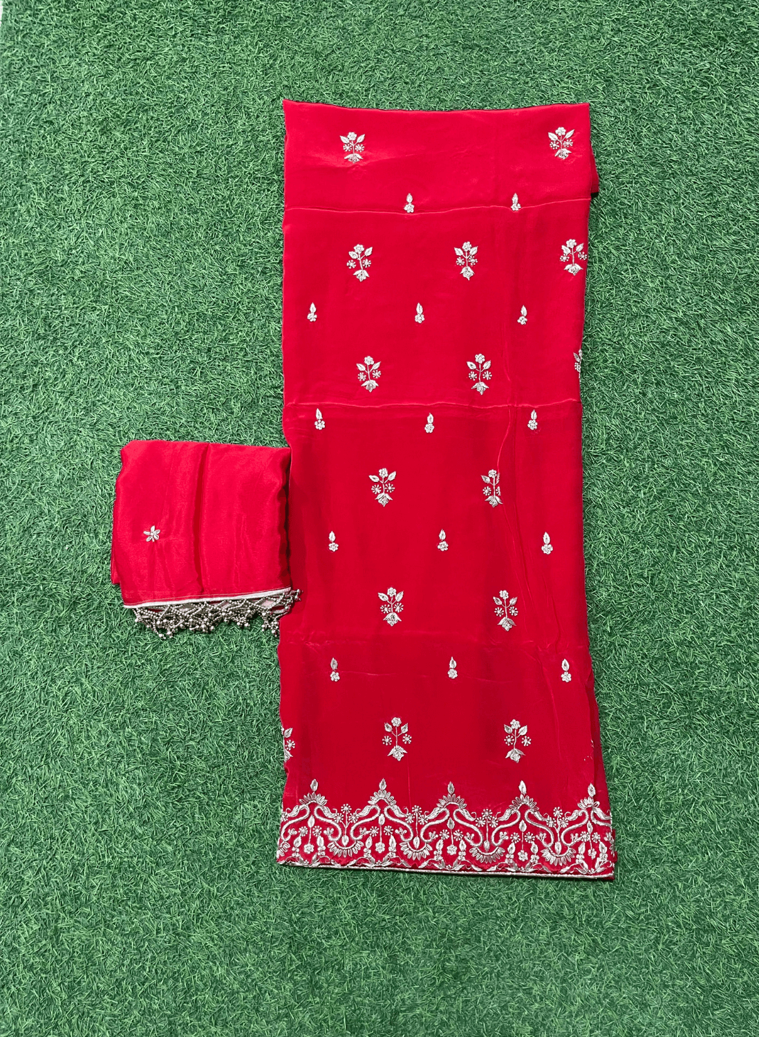 FS250 | Red Crepe | Crepe Suit | Wedding | Party Wear | Ring Ceremony | Festival Suit | F9FAAA