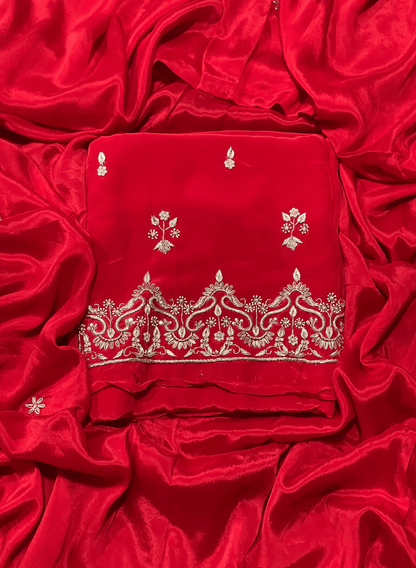 FS250 | Red Crepe | Crepe Suit | Wedding | Party Wear | Ring Ceremony | Festival Suit | F9FAAA