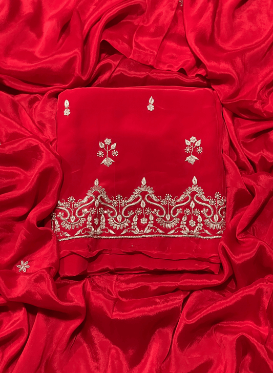 FS250 | Red Crepe | Crepe Suit | Wedding | Party Wear | Ring Ceremony | Festival Suit |