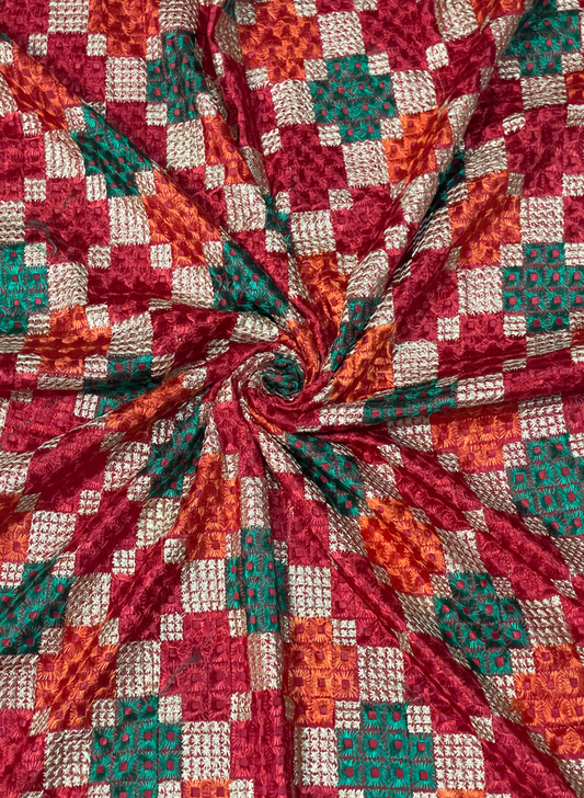 FS1464 | Red | Luxurious| Embroidered | Phulkari | 2.5 Meter of Elegance