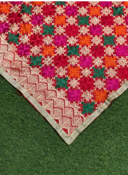 FS1463 | RED | Luxurious | Embroidered  Phulkari - 2.5 Meters of Elegance