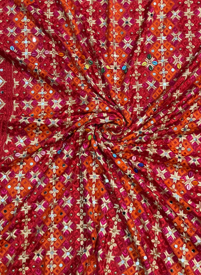 FS1011 | Red Luxurious | Embroidered Phulkari - 2.5 Meters of Elegance