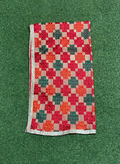 FS1464 | Red | Luxurious| Embroidered | Phulkari | 2.5 Meter of Elegance