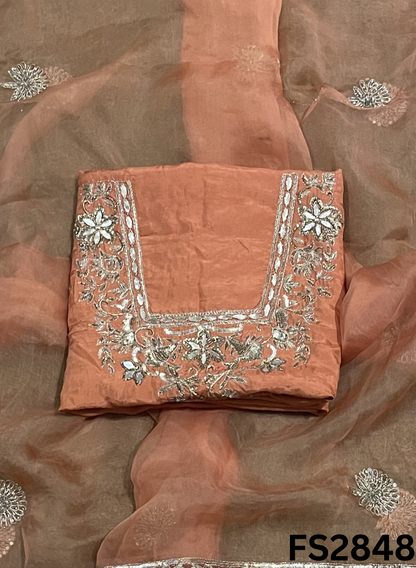 FS2845 | Rust | Raw Silk | Kurti-lehnga | Party Wear | Wedding | Jaggo | Festival