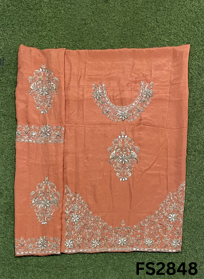 FS2845 | Rust | Raw Silk | Kurti-lehnga | Party Wear | Wedding | Jaggo | Festival