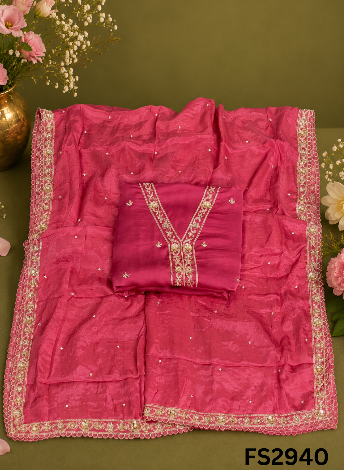 FS2940 | Satin Crepe | Party Wear | Wedding | Jaggo | Ring Ceremony | Festival