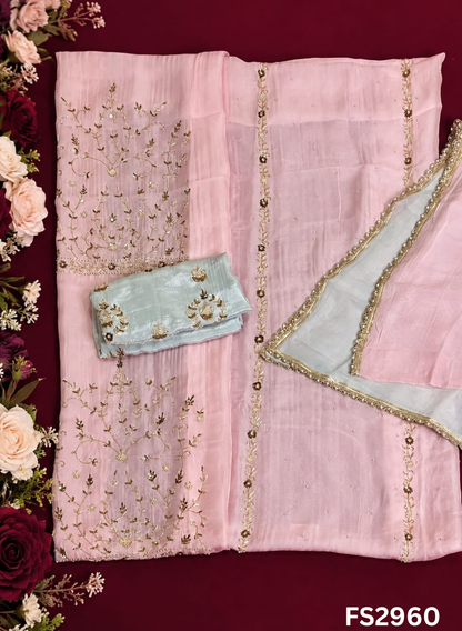 FS2960 | Satin Organza Suit | Party Wear | Jaggo Wear | Festival Wear | Contrast |