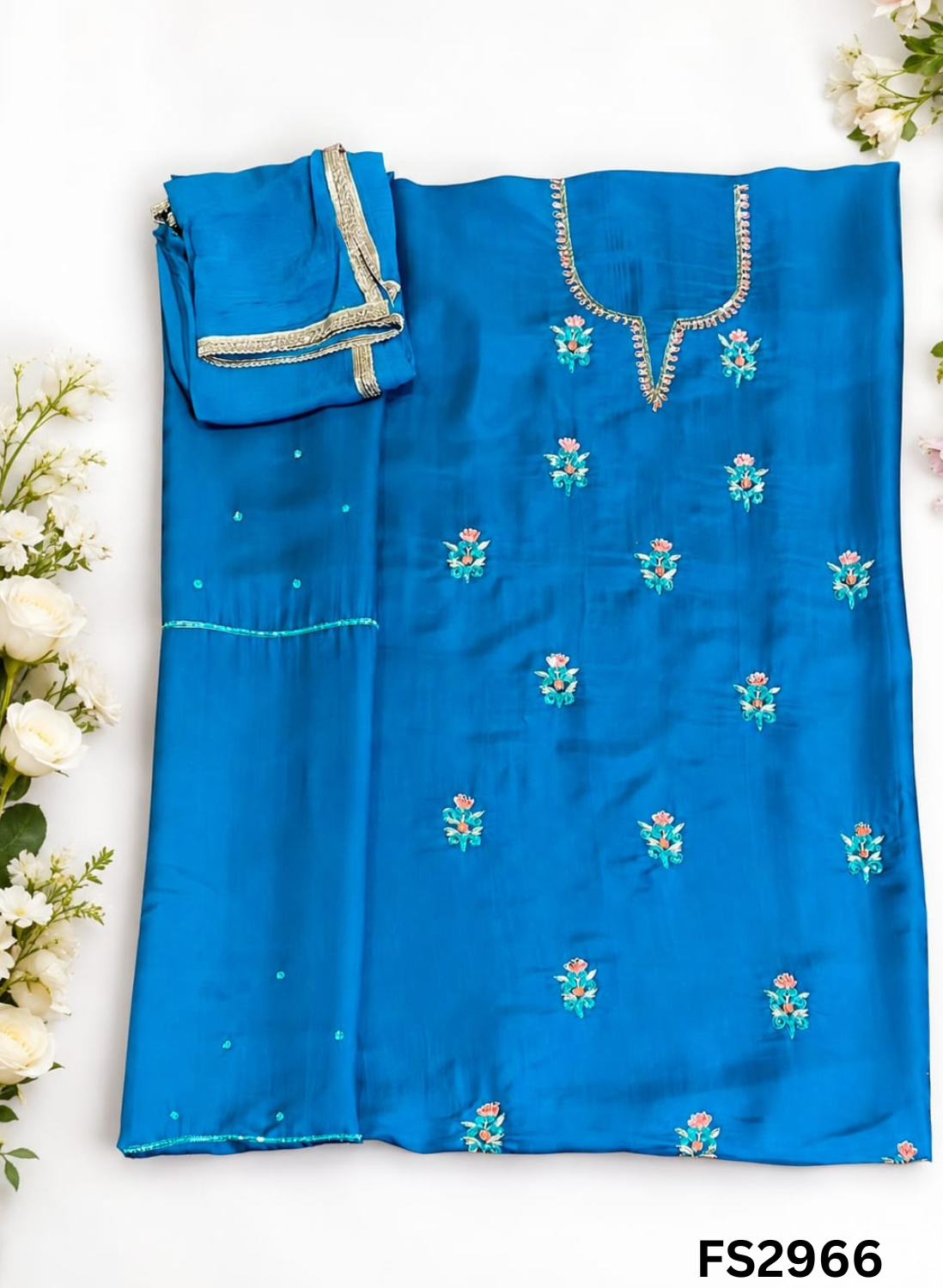 FS2966 | Satin Organza Suit | Party Wear | Jaggo Wear | Festival Wear | Contrast |