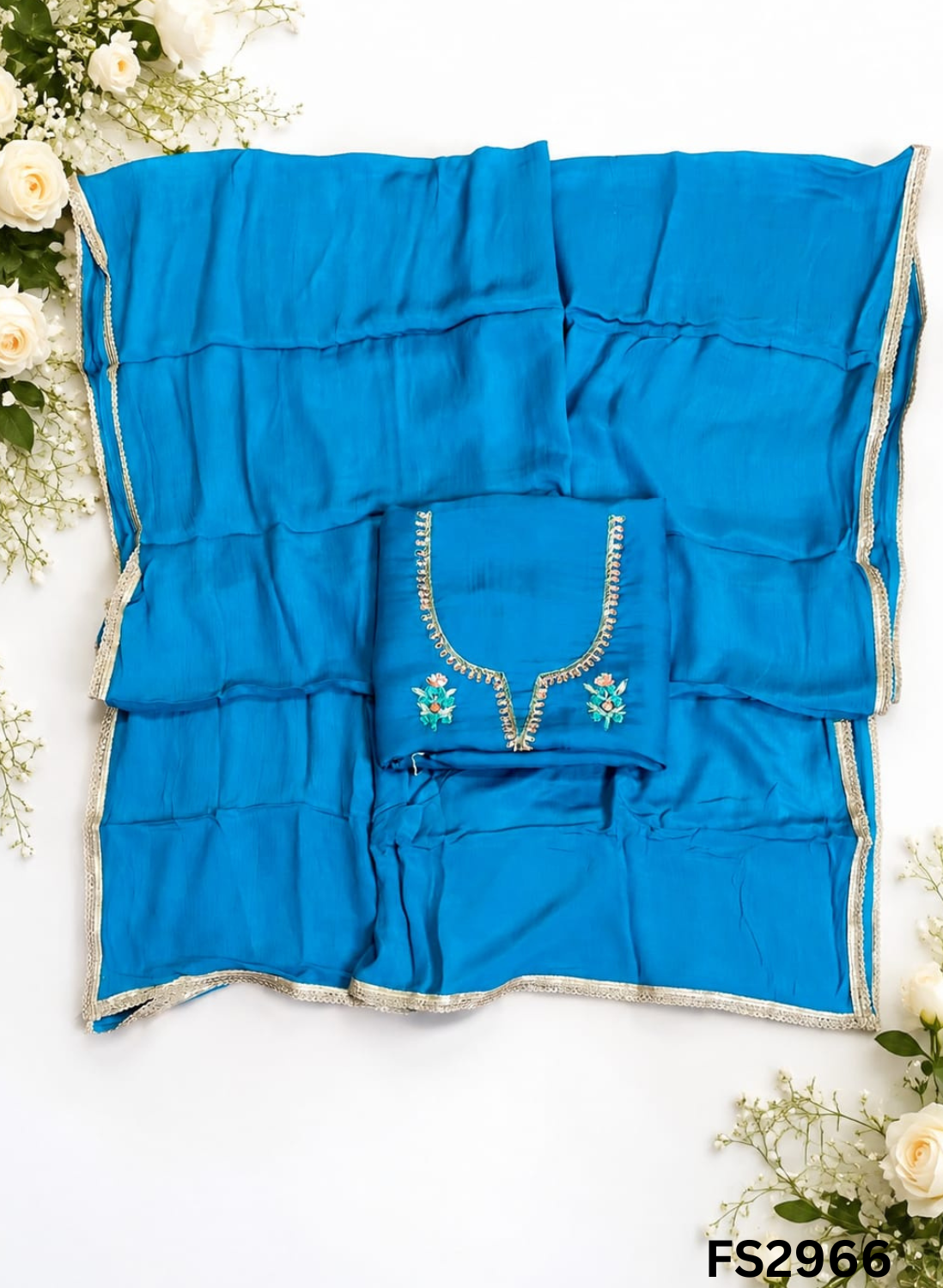 FS2966 | Satin Organza Suit | Party Wear | Jaggo Wear | Festival Wear | Contrast |