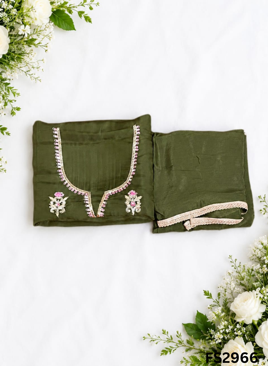 FS2966 | Satin Organza Suit | Party Wear | Jaggo Wear | Festival Wear | Contrast |