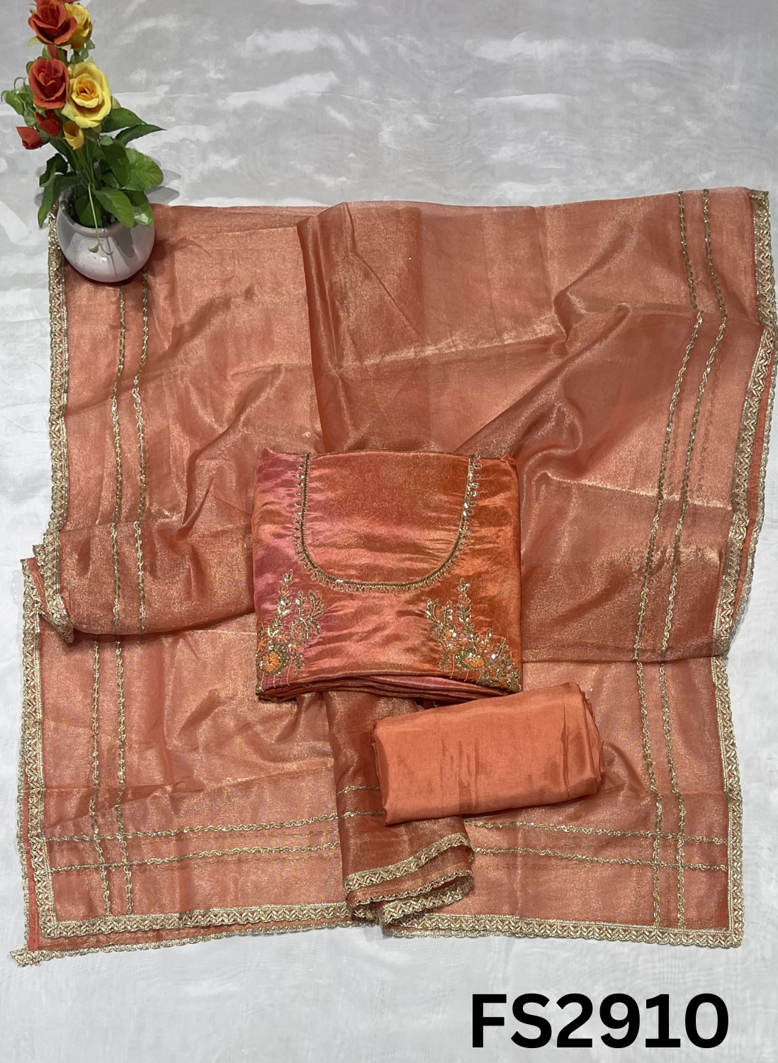 FS2910 | Self-Print | Shimmer Suit | Party Wear | Wedding | Jaggo | Ring Ceremony | Festival