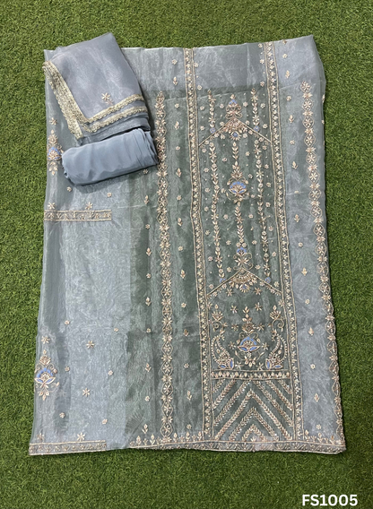 FS1005 | Powder Blue |  Shimmer Organza Suit | Party Wear | Wedding | Jaggo | Ring Ceremony | Festival |
