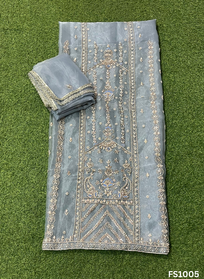 FS1005 | Powder Blue |  Shimmer Organza Suit | Party Wear | Wedding | Jaggo | Ring Ceremony | Festival |
