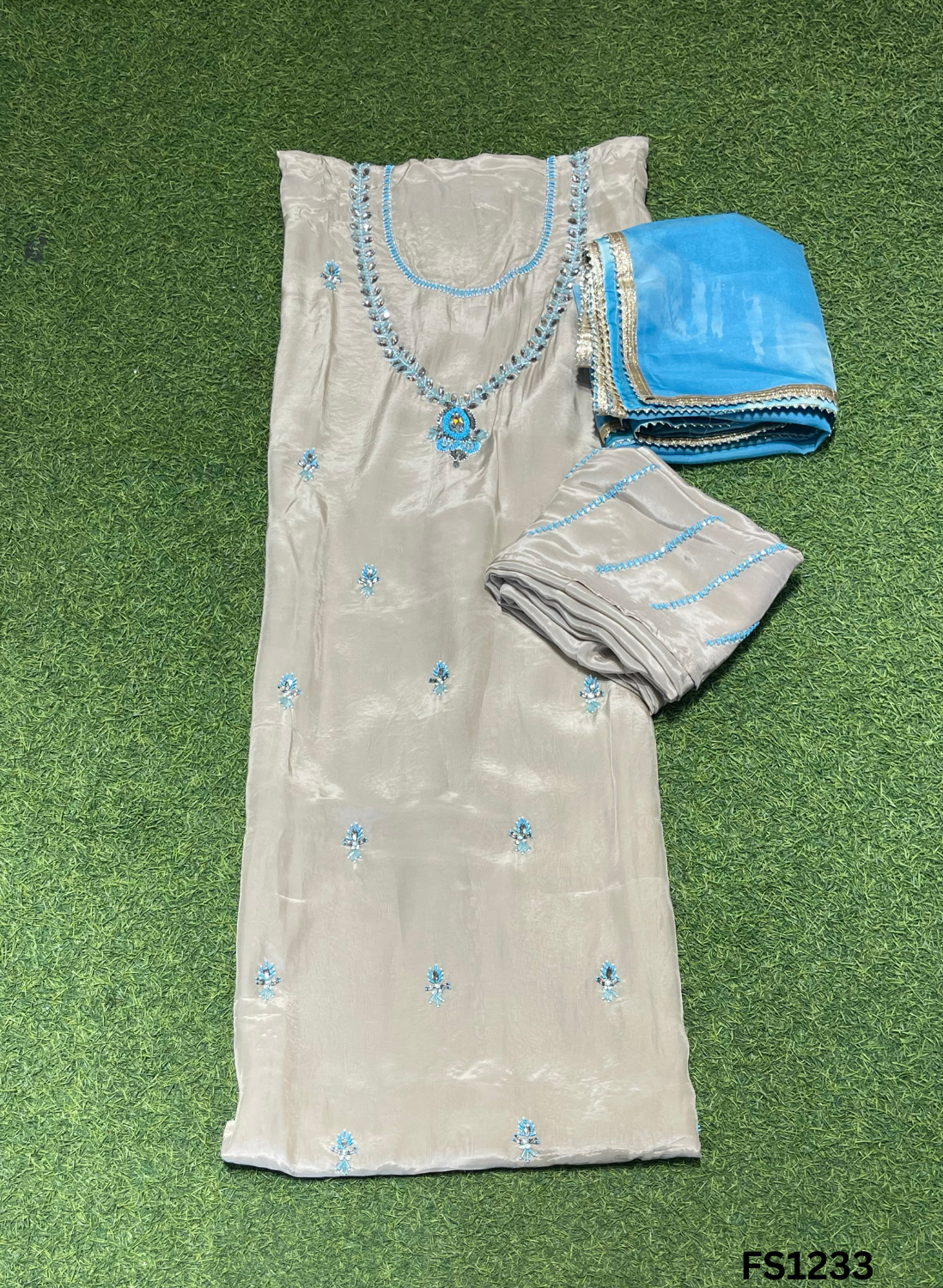 FS1233 | Golden | Silk Organza| Silk Suit | Wedding | Party Wear | Ring Ceremony | Festival Suit | Allover suit