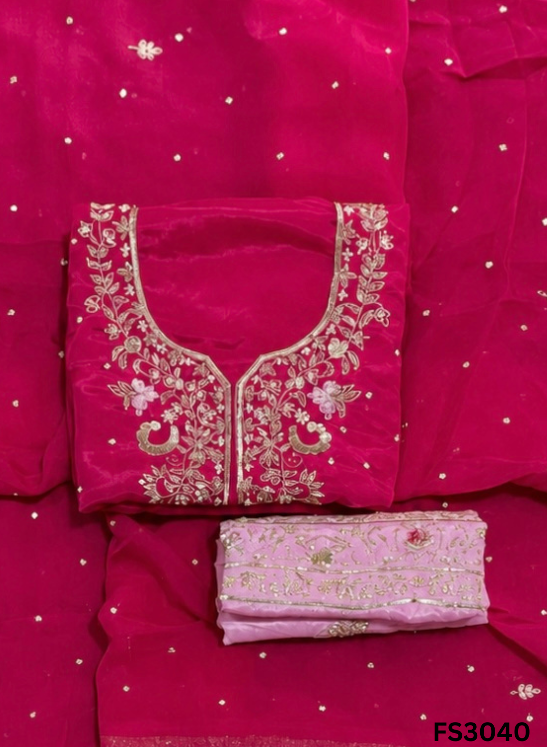 FS3040 | Silk Organza Wedding | Party Wear | Ring Ceremony | Festival Suit | Contrast