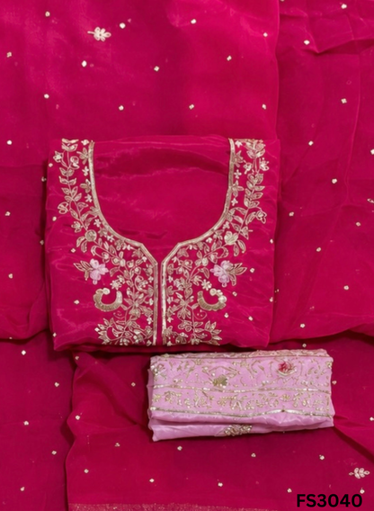 FS3040 | Silk Organza Wedding | Party Wear | Ring Ceremony | Festival Suit | Contrast
