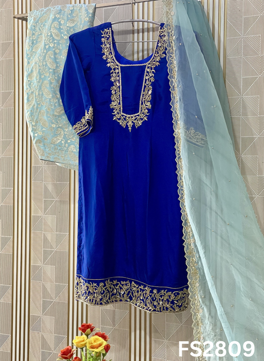 FS2809 | Silk | Party Wear | Wedding | Jaggo | Ring Ceremony | Festival | Contrast