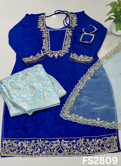 FS2809 | Silk | Party Wear | Wedding | Jaggo | Ring Ceremony | Festival | Contrast