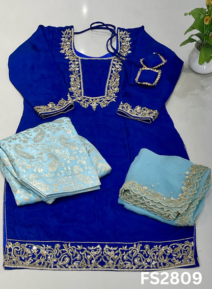 FS2809 | Silk | Party Wear | Wedding | Jaggo | Ring Ceremony | Festival | Contrast