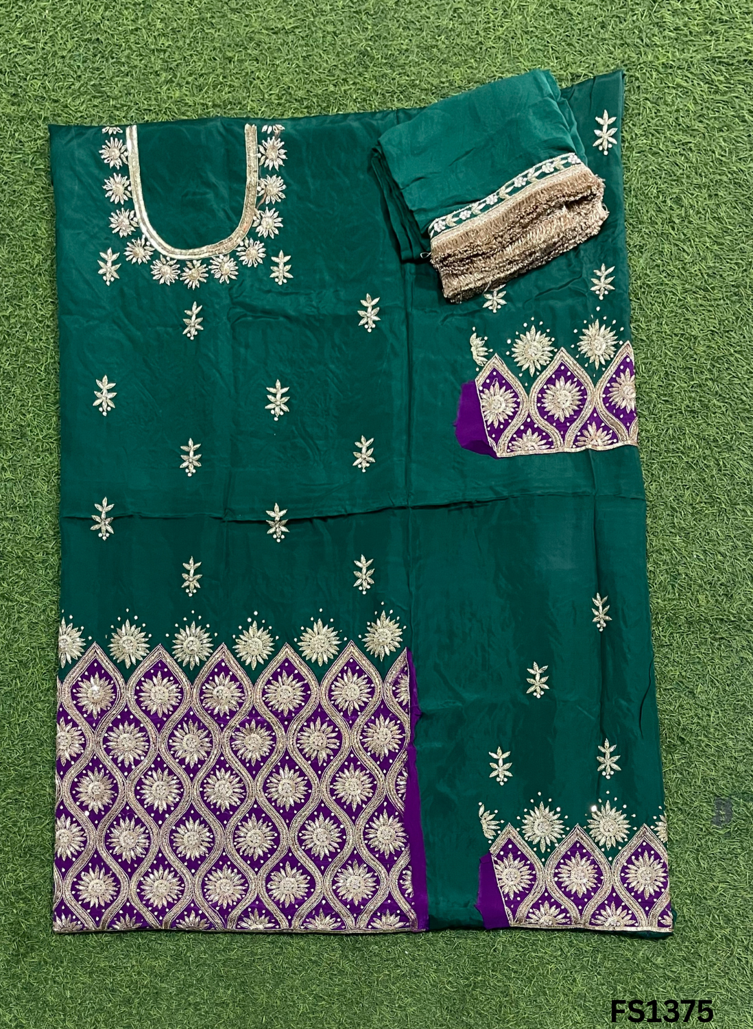 FS1375 | Bottle-Green | Silk | Party Wear | Wedding | Jaggo | Ring Ceremony | Festival
